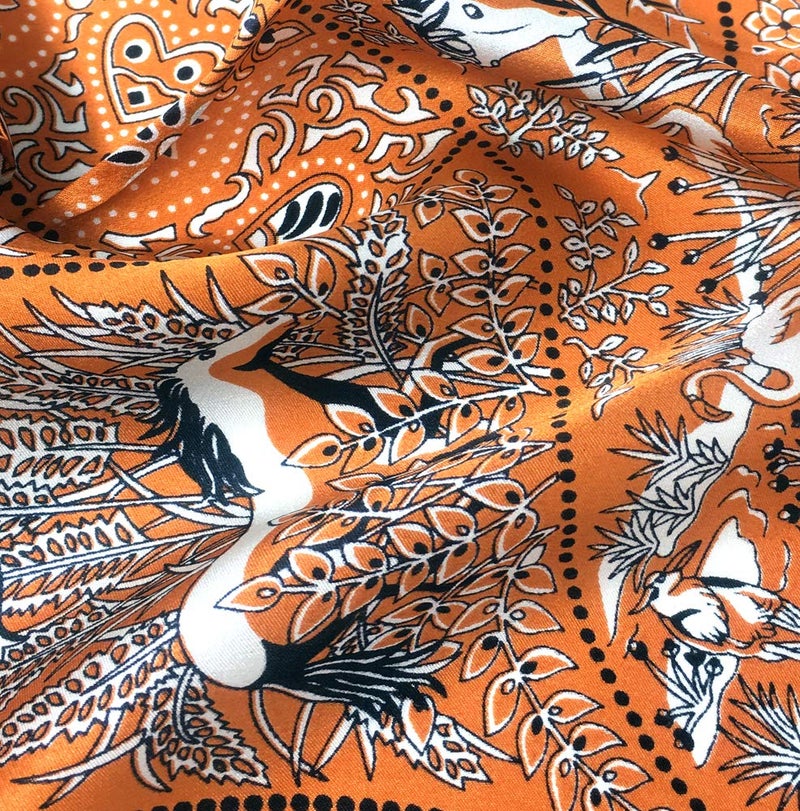 MEISEE Pure Mulberry Silk Scarfs Women Small Square Scarf 21" x 21" Breathable Lightweight Neckerchief Printed Headscarf (A-50 Flowers - orange) - Image 2